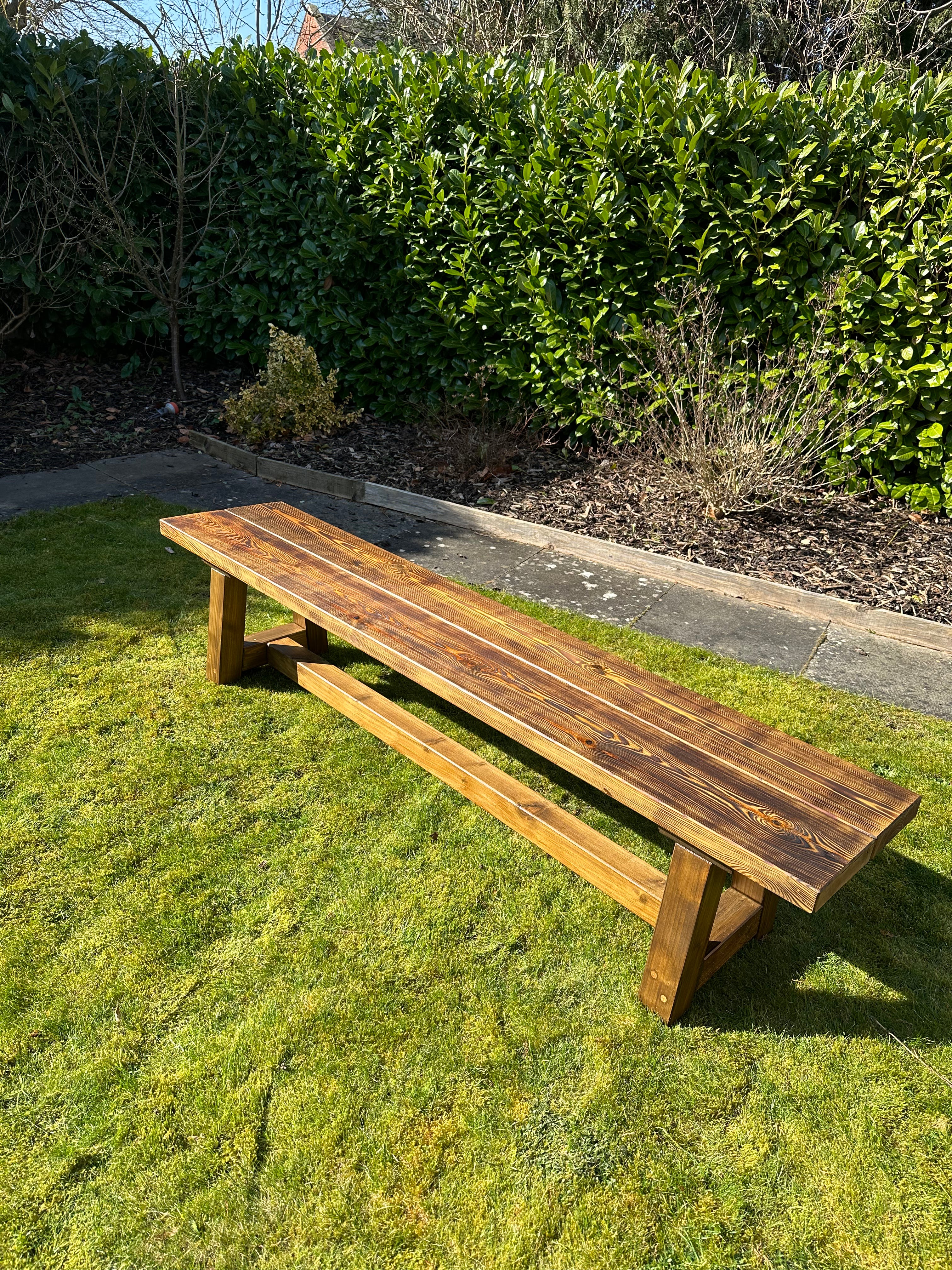 Farmhouse Bench UK Garden Outdoor Living, Shou Sugi