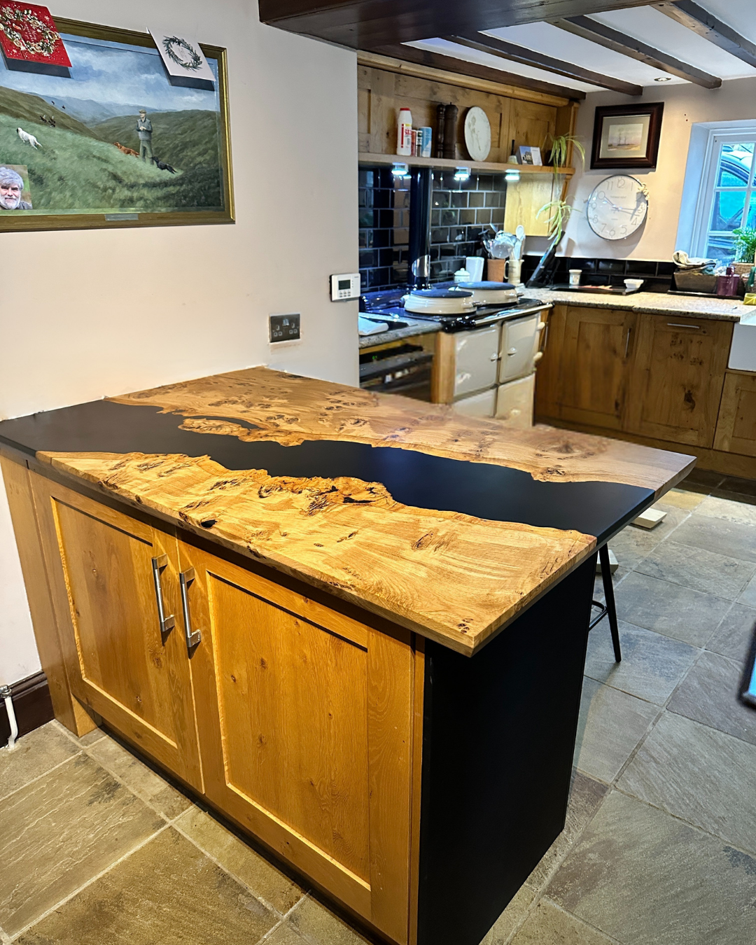 Pippy Oak + Black Resin Table