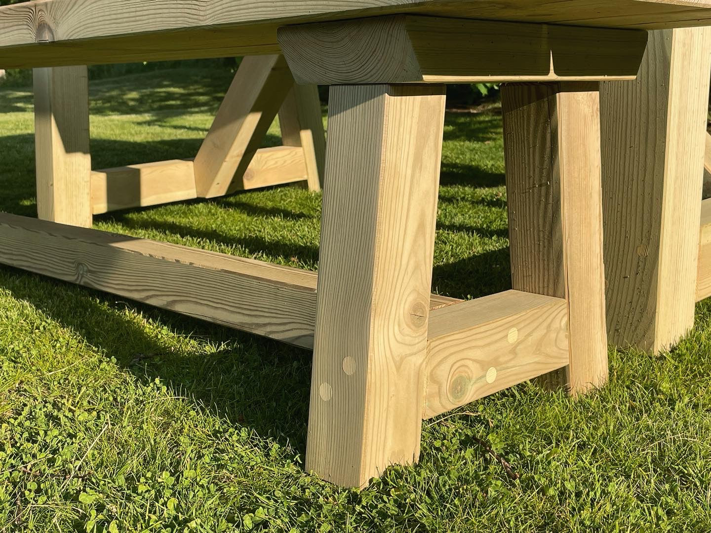 Close up of Farmhouse bench, uk craftsmanship
